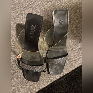 Zara Black and Transparent Heeled Sandals